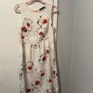 Ivanka Trump White Midi Dress with Orange Floral Pattern